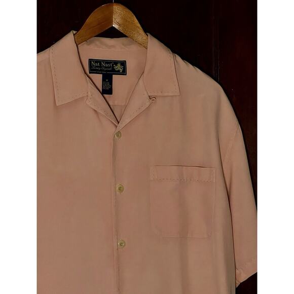 LOT OF 4 NAT NAST CAMP SHIRTS 1 LINEN 3 SILK FLAWS BLUE PINK BEIGE SIZE M - Picture 8 of 13